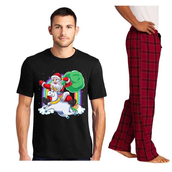 Santa Riding Rainbow Unicorn Christmas Gift Xmas Unicorn Cute Gift Pajama Set