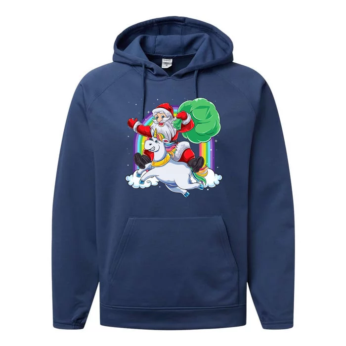 Santa Riding Rainbow Unicorn Christmas Gift Xmas Unicorn Cute Gift Performance Fleece Hoodie