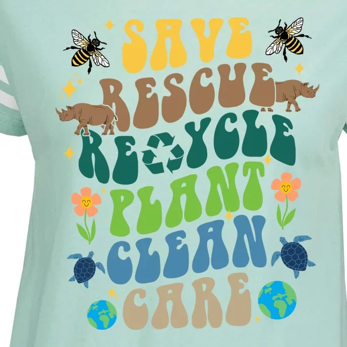 Save Rescue Recycle Plant Clean Care Earth Day Enza Ladies Jersey Football T-Shirt