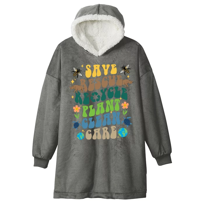 Save Rescue Recycle Plant Clean Care Earth Day Hooded Wearable Blanket