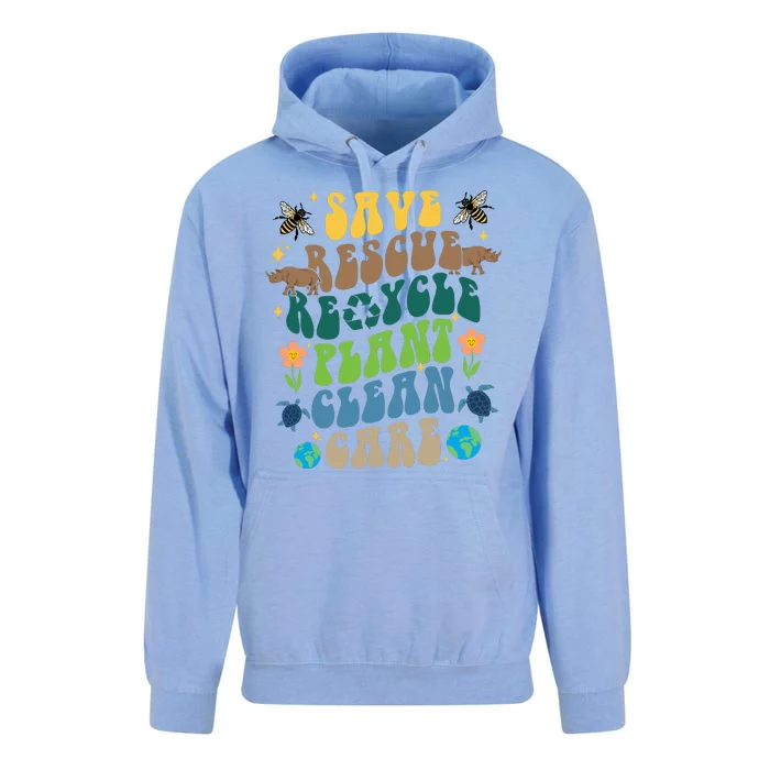 Save Rescue Recycle Plant Clean Care Earth Day Unisex Surf Hoodie