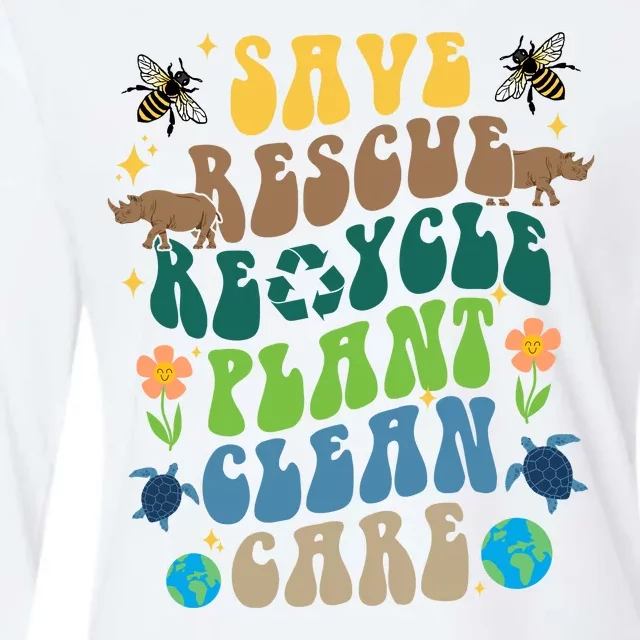 Save Rescue Recycle Plant Clean Care Earth Day Womens Cotton Relaxed Long Sleeve T-Shirt