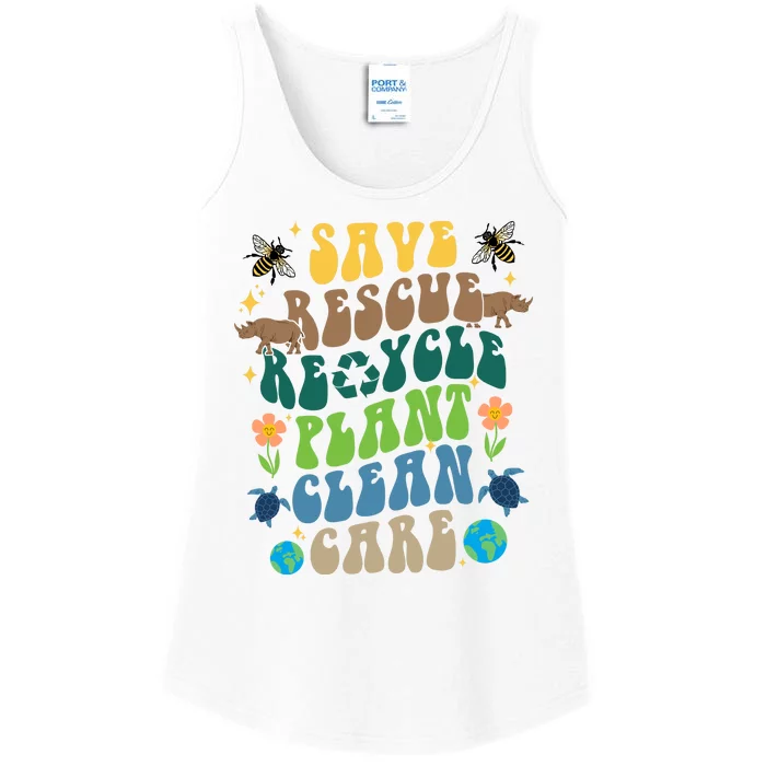 Save Rescue Recycle Plant Clean Care Earth Day Ladies Essential Tank