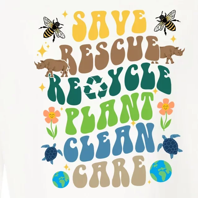 Save Rescue Recycle Plant Clean Care Earth Day Cropped Pullover Crew