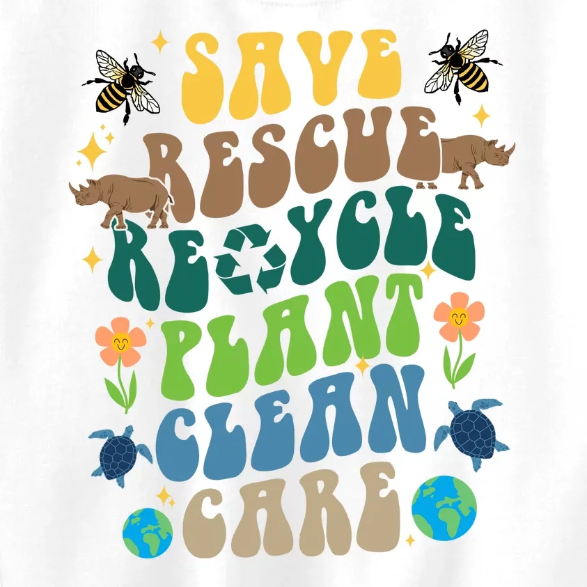 Save Rescue Recycle Plant Clean Care Earth Day Kids Sweatshirt