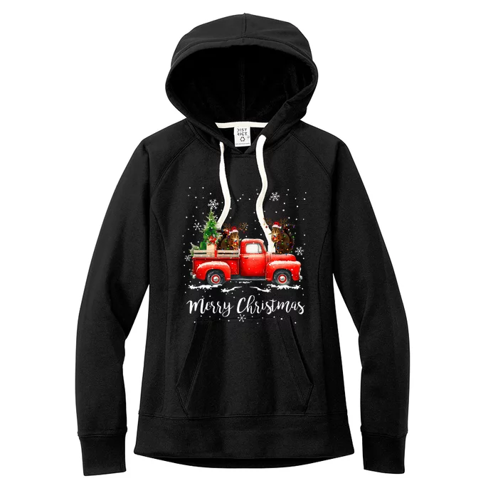 Squirrel Riding Red Truck Christmas Decorations Pajama Women's Fleece Hoodie