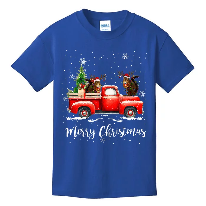 Squirrel Riding Red Truck Christmas Decorations Pajama Kids T-Shirt