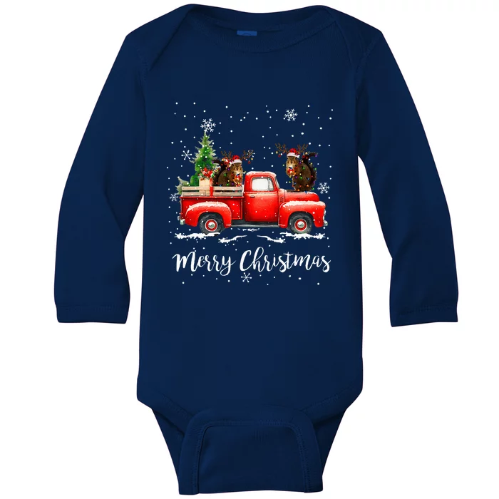 Squirrel Riding Red Truck Christmas Decorations Pajama Baby Long Sleeve Bodysuit