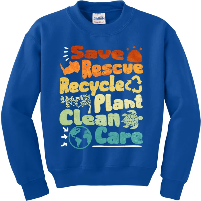 Save Rescue Recycle Plan Clean Care Climate Change Gift Kids Sweatshirt