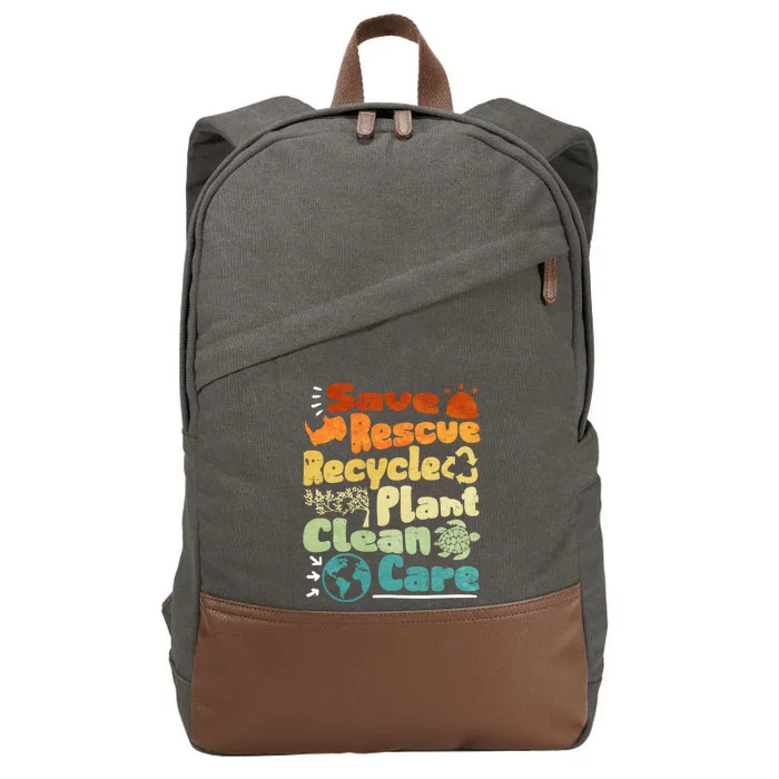 Save Rescue Recycle Plan Clean Care Climate Change Gift Cotton Canvas Backpack