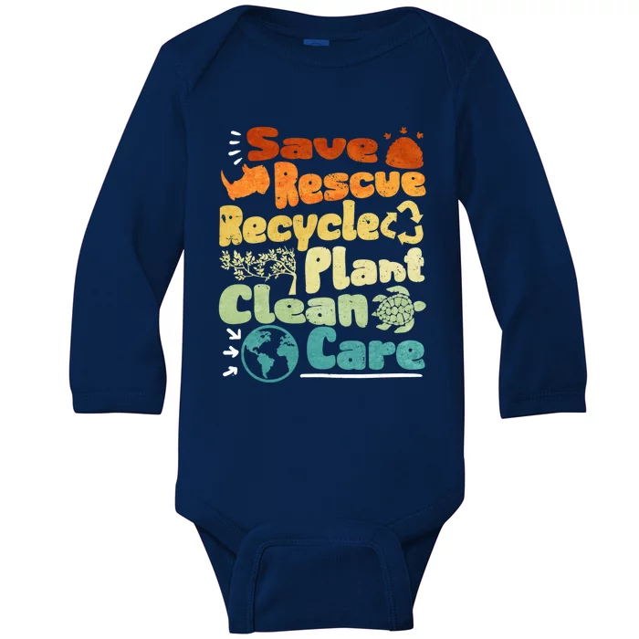 Save Rescue Recycle Plan Clean Care Climate Change Gift Baby Long Sleeve Bodysuit