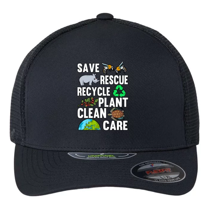 Save Rescue Recycle Plant Clean Care Earth Day Anniversary Gift Flexfit Unipanel Trucker Cap