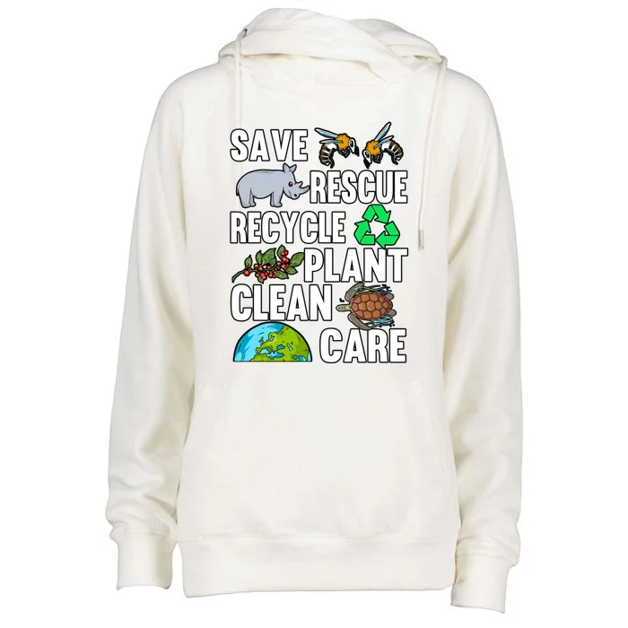 Save Rescue Recycle Plant Clean Care Earth Day Anniversary Gift Womens Funnel Neck Pullover Hood