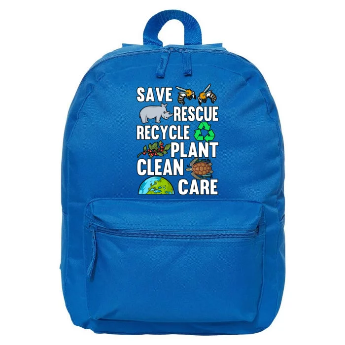 Save Rescue Recycle Plant Clean Care Earth Day Anniversary Gift 16 in Basic Backpack