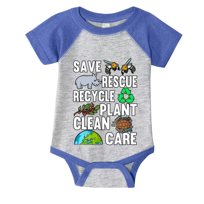 Save Rescue Recycle Plant Clean Care Earth Day Anniversary Gift Infant Baby Jersey Bodysuit