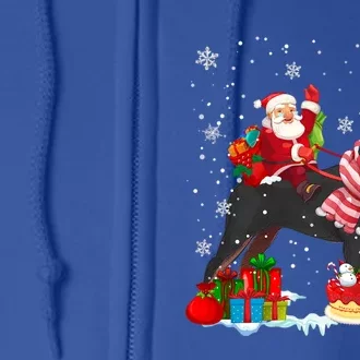 Santa Riding Rottweiler Christmas Pajama Family Snow Great Gift Full Zip Hoodie