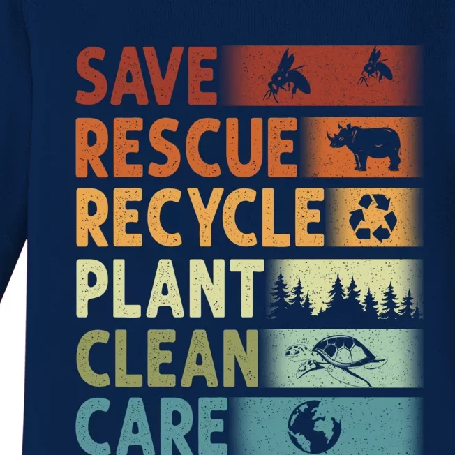 Save Rescue Recycle Plant Clean Care The Planet Earth Day Cute Gift Baby Long Sleeve Bodysuit