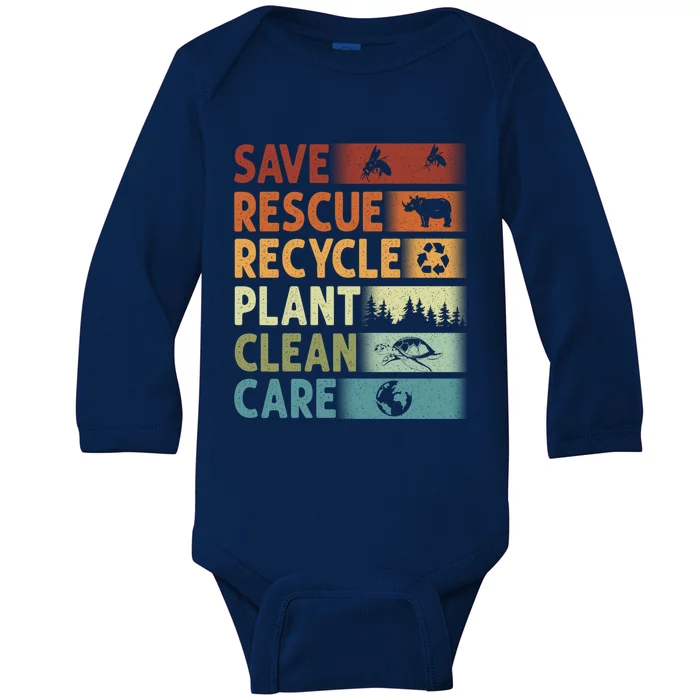 Save Rescue Recycle Plant Clean Care The Planet Earth Day Cute Gift Baby Long Sleeve Bodysuit