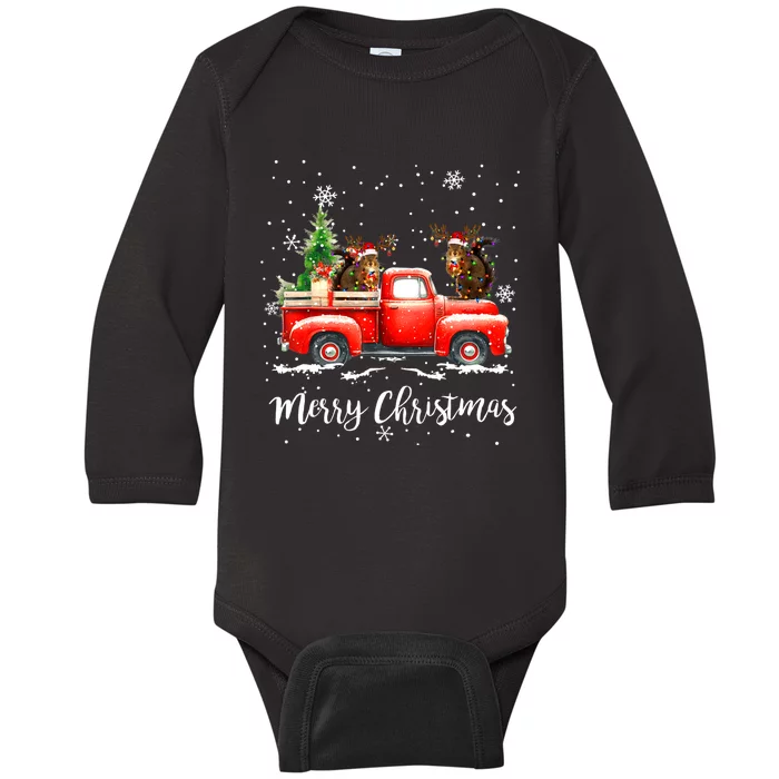 Squirrel Riding Red Truck Christmas Decorations Pajama Baby Long Sleeve Bodysuit