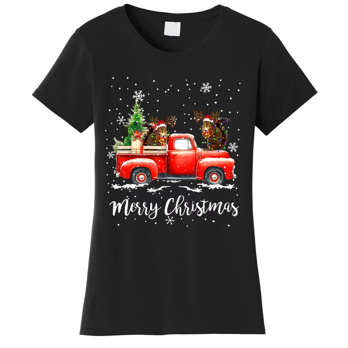 Squirrel Riding Red Truck Christmas Decorations Pajama Women's T-Shirt