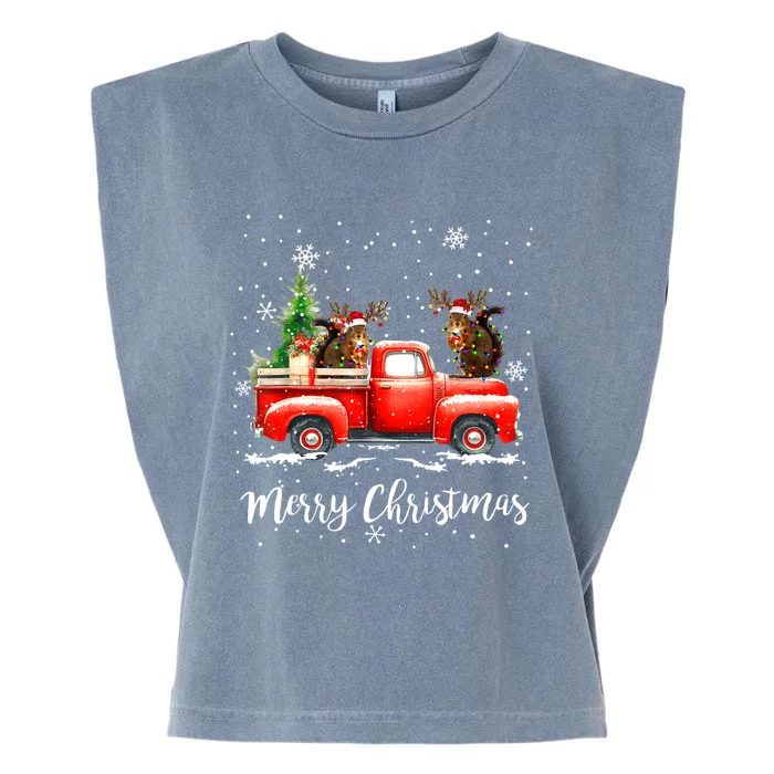 Squirrel Riding Red Truck Christmas Decorations Pajama Garment-Dyed Women's Muscle Tee