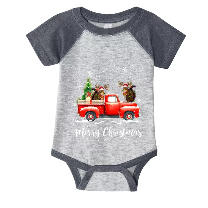 Squirrel Riding Red Truck Christmas Decorations Pajama Infant Baby Jersey Bodysuit