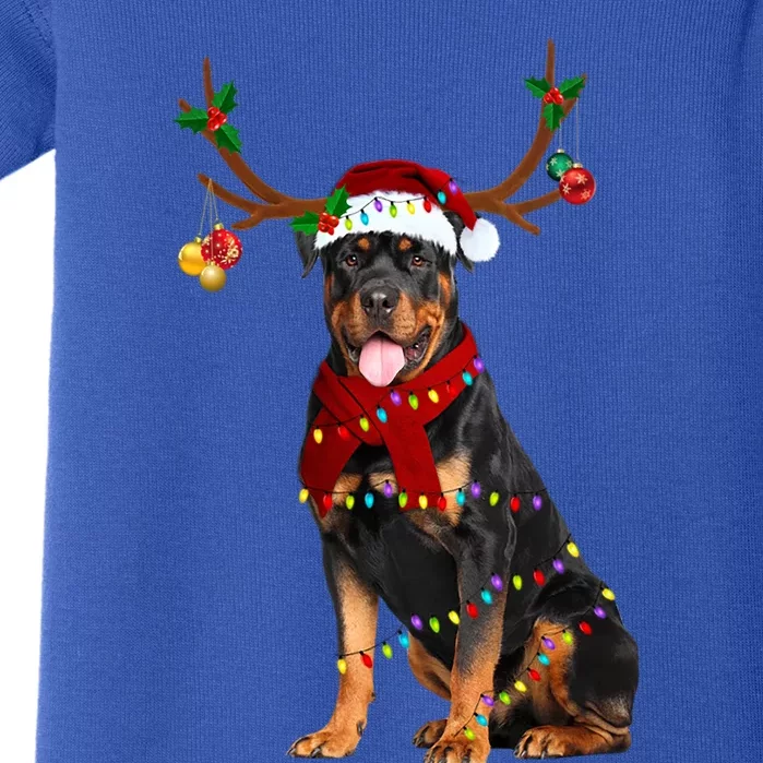 Santa Rottweiler Reindeer Light Christmas Funny Gift Baby Bodysuit