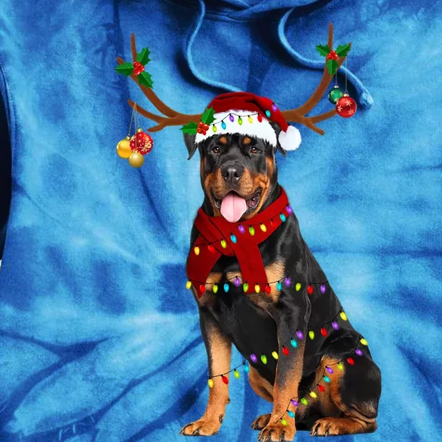 Santa Rottweiler Reindeer Light Christmas Funny Gift Tie Dye Hoodie