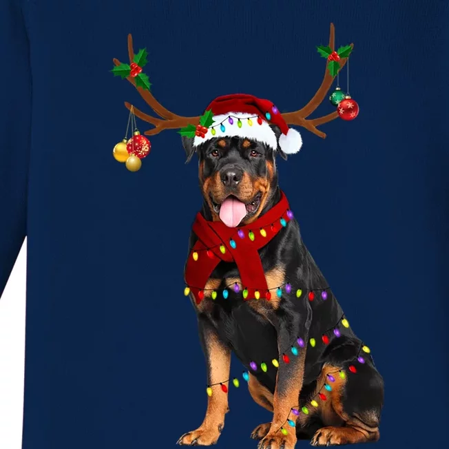 Santa Rottweiler Reindeer Light Christmas Funny Gift Baby Long Sleeve Bodysuit