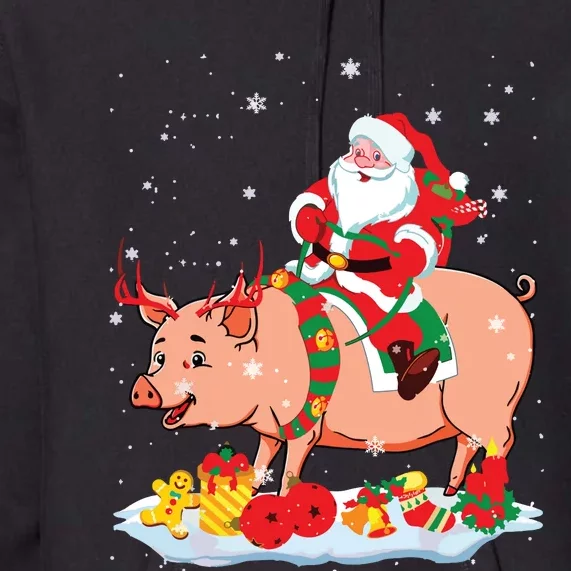 Santa Riding Reindeer Pig Xmas Pig Farmer Lover Premium Hoodie