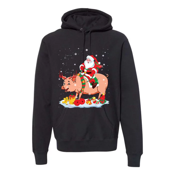 Santa Riding Reindeer Pig Xmas Pig Farmer Lover Premium Hoodie