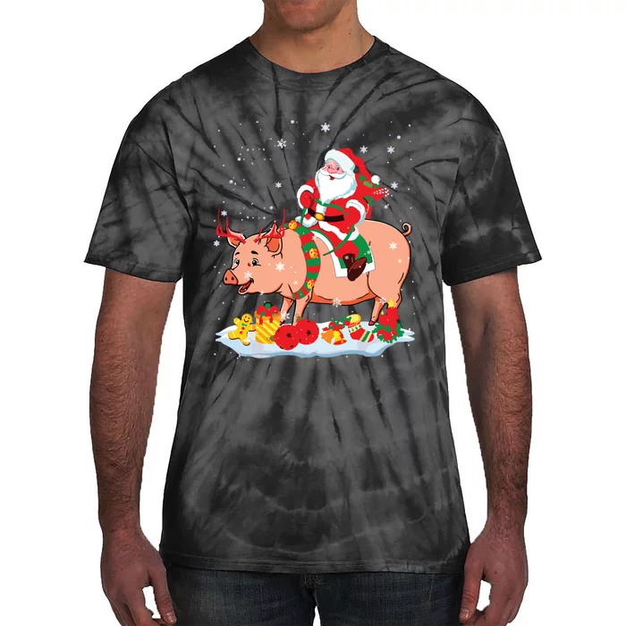 Santa Riding Reindeer Pig Xmas Pig Farmer Lover Tie-Dye T-Shirt