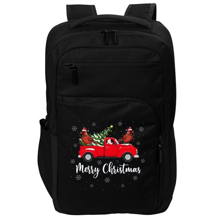 Santa Riding Red Truck Northern Cardinal Bird Christmas Impact Tech Backpack