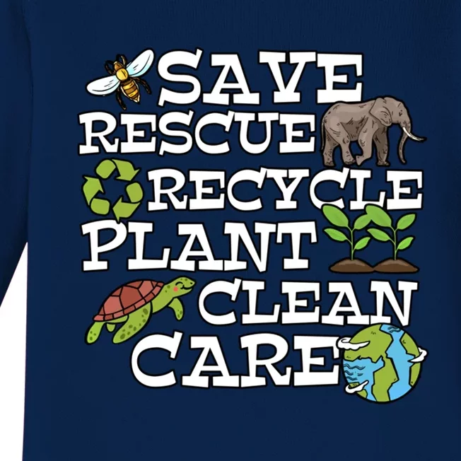 Save Rescue Recycle Plant Clean Care Earth Day Anniversary Cute Gift Baby Long Sleeve Bodysuit