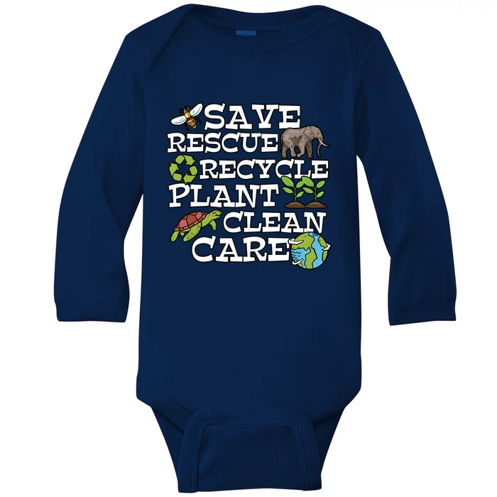 Save Rescue Recycle Plant Clean Care Earth Day Anniversary Cute Gift Baby Long Sleeve Bodysuit