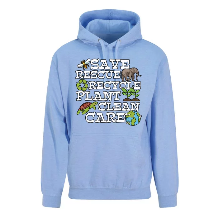 Save Rescue Recycle Plant Clean Care Earth Day Anniversary Cute Gift Unisex Surf Hoodie