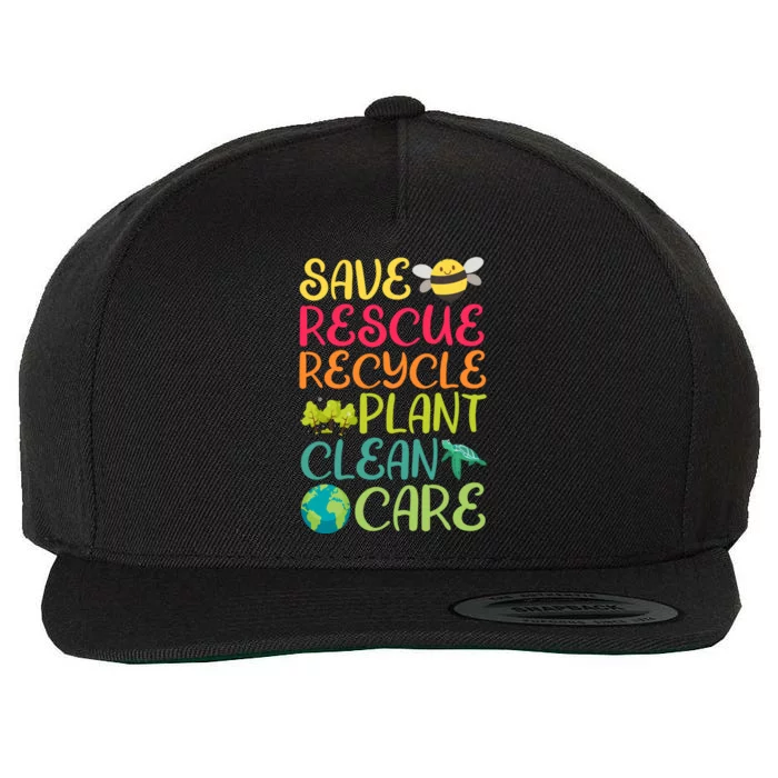 Save Rescue Recycle Plant Clean Care Environtalist Gift Wool Snapback Cap