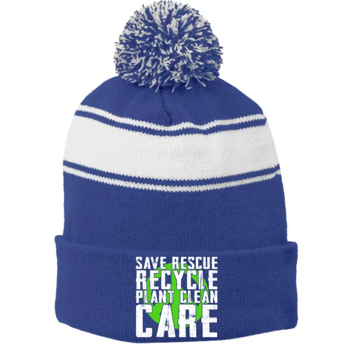 Save Rescue Recycle Plant Clean Care Happy Earth Day Gift Stripe Pom Pom Beanie