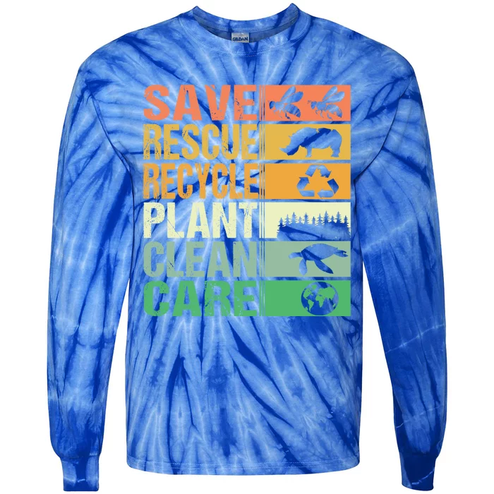 Save Rescue Recycle Plant Clean Care Retro Vintage Earth Day Gift Tie-Dye Long Sleeve Shirt