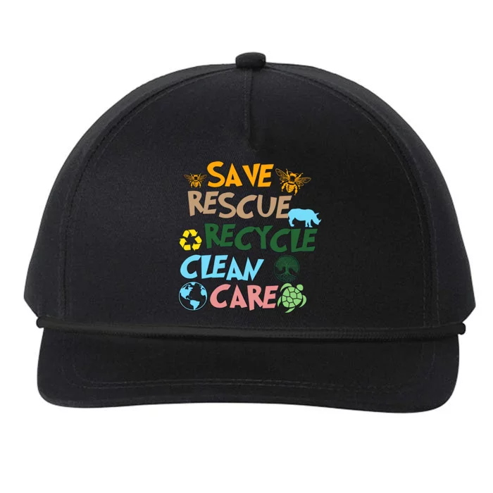 Save Rescue Recycle Clean Care Earth Save The Earth Floral Earth Awareness Snapback Five-Panel Rope Hat