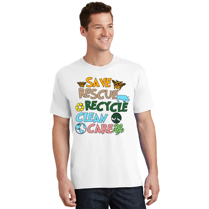 Save Rescue Recycle Clean Care Earth Save The Earth Floral Earth Awareness T-Shirt