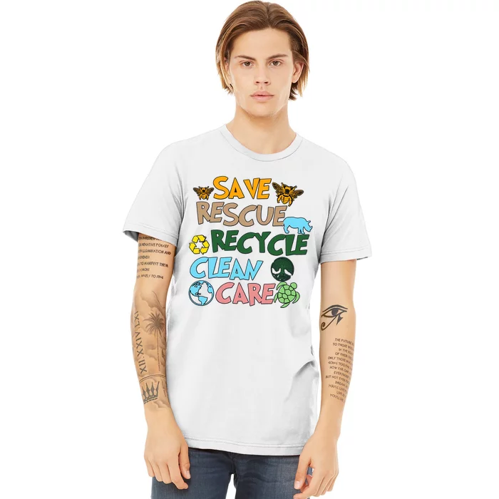 Save Rescue Recycle Clean Care Earth Save The Earth Floral Earth Awareness Premium T-Shirt