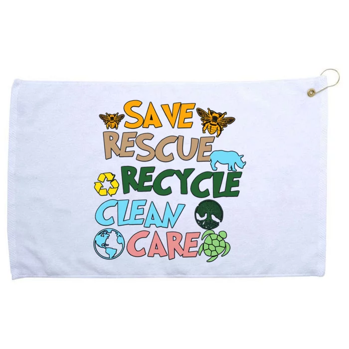 Save Rescue Recycle Clean Care Earth Save The Earth Floral Earth Awareness Grommeted Golf Towel