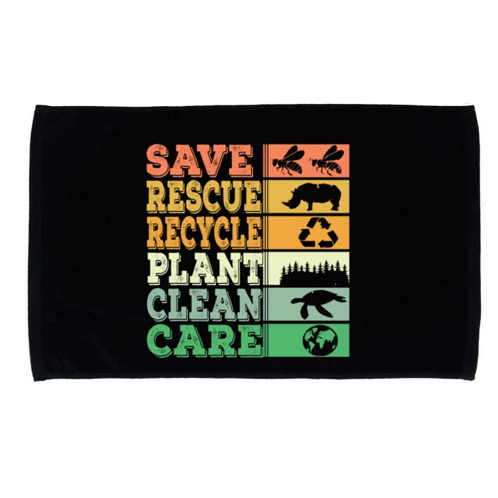 Save Rescue Recycle Plant Clean Care Retro Vintage Earth Day Gift Microfiber Hand Towel