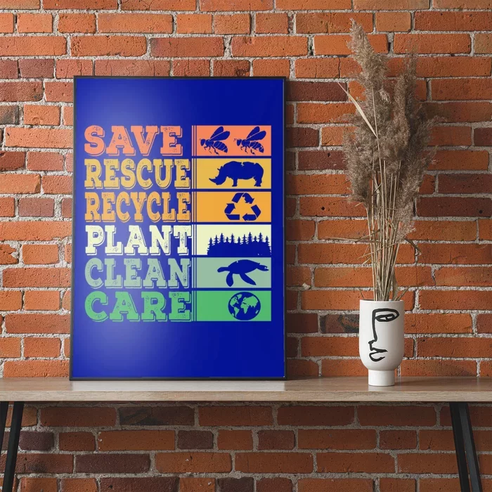 Save Rescue Recycle Plant Clean Care Retro Vintage Earth Day Gift Poster