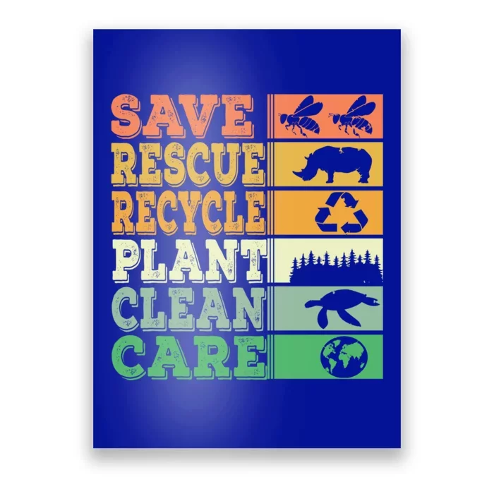 Save Rescue Recycle Plant Clean Care Retro Vintage Earth Day Gift Poster