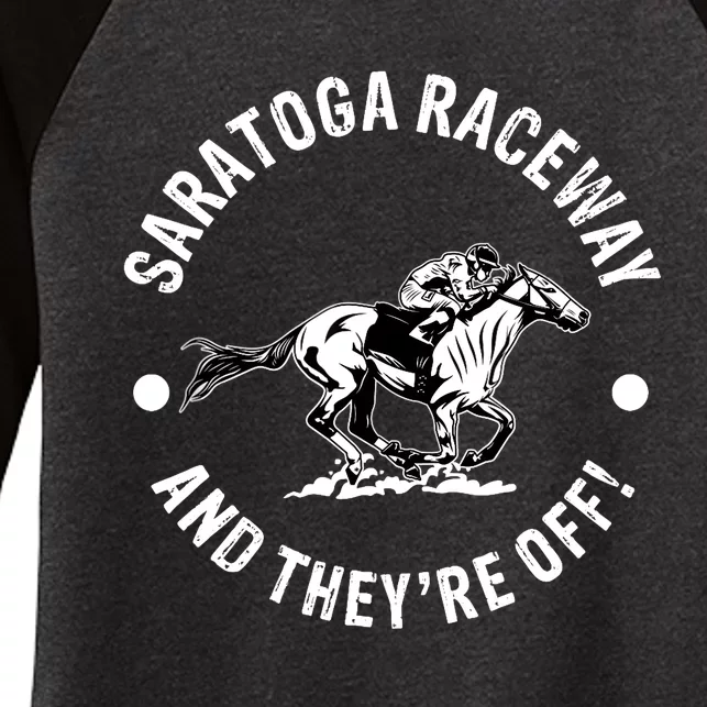 Saratoga Raceway Racetrack Horse Racing Equestrian NY Derby Women's Tri-Blend 3/4-Sleeve Raglan Shirt