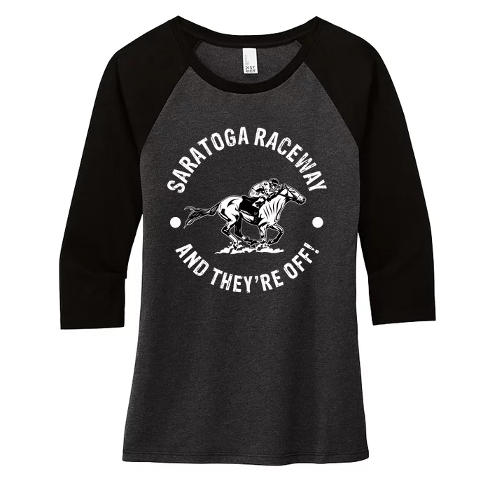 Saratoga Raceway Racetrack Horse Racing Equestrian NY Derby Women's Tri-Blend 3/4-Sleeve Raglan Shirt