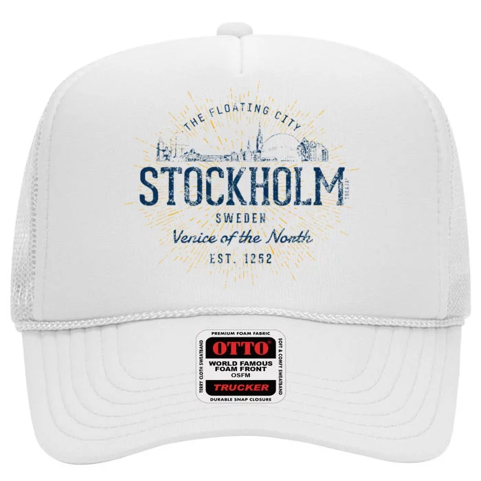 Sweden Retro Style Vintage Stockholm High Crown Mesh Trucker Hat