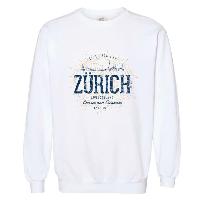 Switzerland Retro Style Vintage Zurich Garment-Dyed Sweatshirt